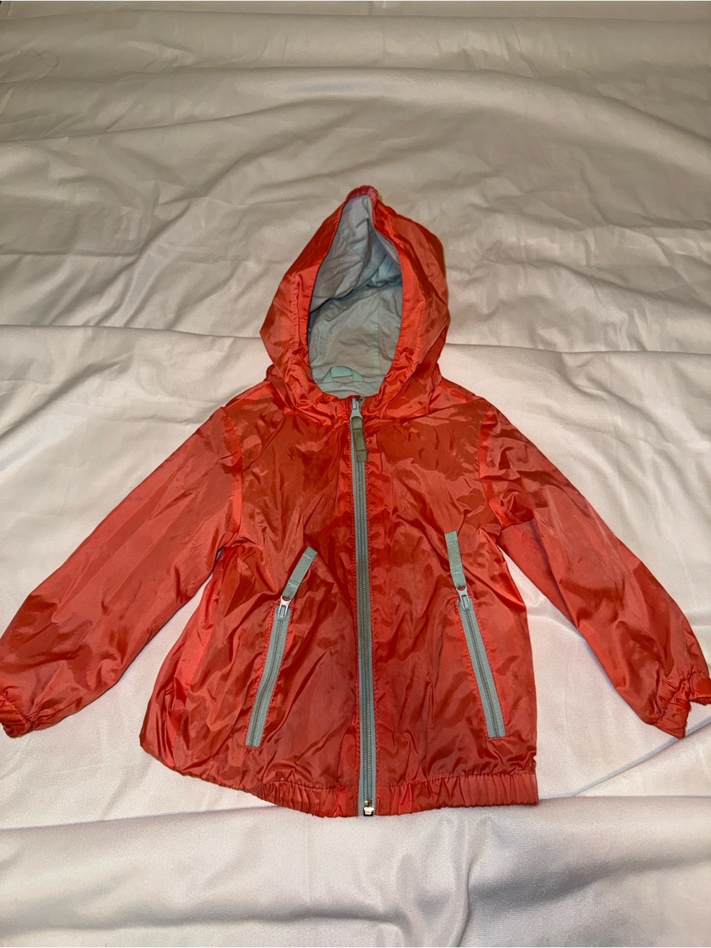 Cat & Jack Red Hooded Kids Rain Jacket with Contrasting Zippers